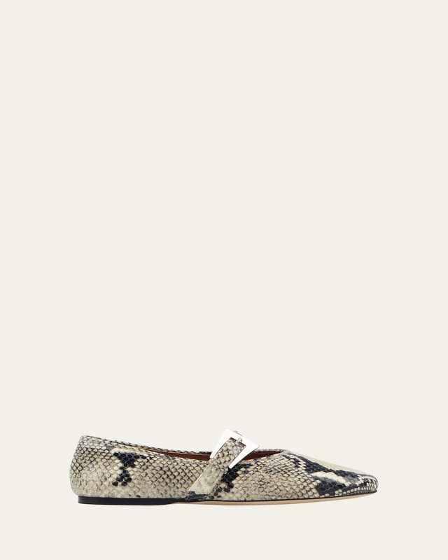 Sveva Snake-Embossed Mary Jane Ballerina Flats